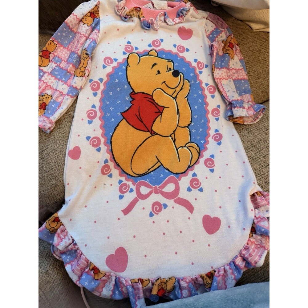 Disney Winnie the Pooh Vintage Toddler Girls Pink & Blue Roses Nightgown 2T